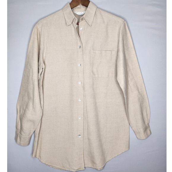 C Tops - C + R‎ Comfort & Relax Womans Beige Linen Blouse Long Sleeve Size Small